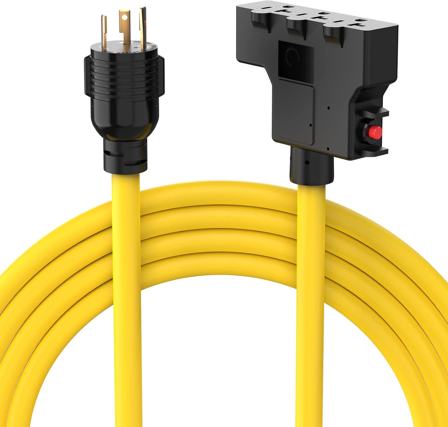 30A 125V 3750 Watts Generator Power Extension Cord NEMA L5-30P to Three 5-20R Receptacles 25 Feet 10 Gauge SJTW Pack of 2 M587