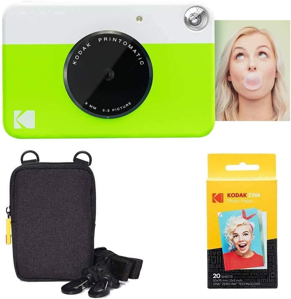 Green Instant Camera with Zink Paper and Deluxe Case F4082