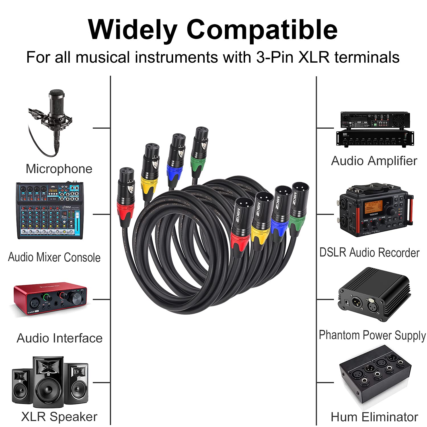 XLR Microphone Cables 25ft 4 Pack Balanced Male to Female Cable Pack of 2 W627