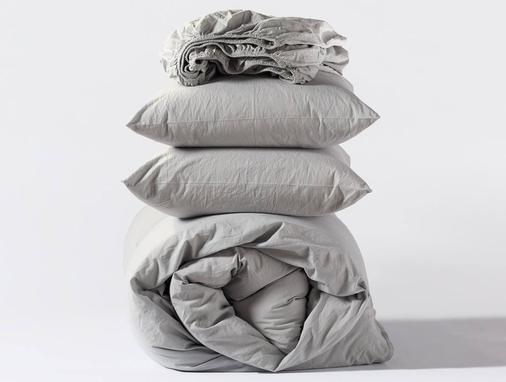 Organic Crinkled Percale Sheet Set Queen Pewter S688