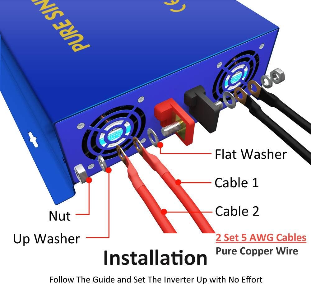3500W Pure Sine Wave Power Inverter 36V DC to 120V AC with Wireless Remote Control A385