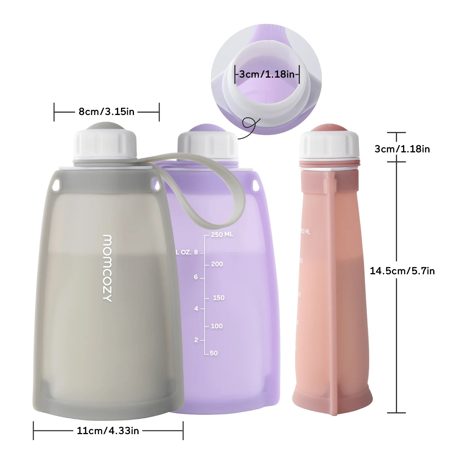 Reusable Silicone Breastmilk Storage Bags, 8.5oz/250ml 5Pcs Q3160