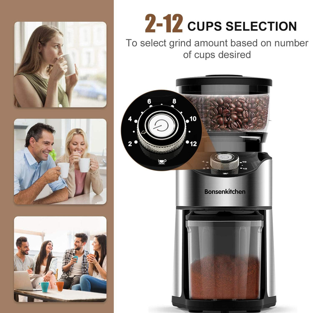 Stainless Steel Electric Conical Burr Coffee Grinder with 12 Grind Settings Y9543