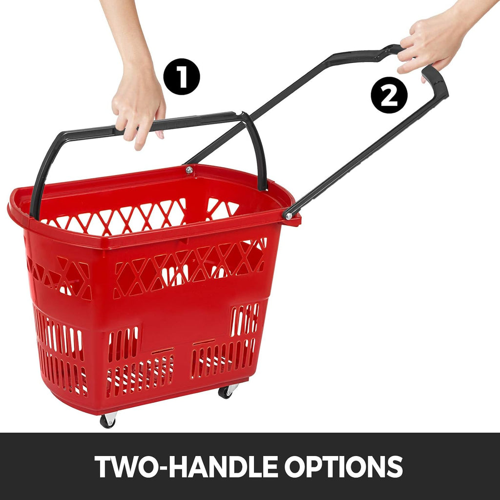 6PCS Red Plastic Rolling Shopping Basket Set with Handles V55990