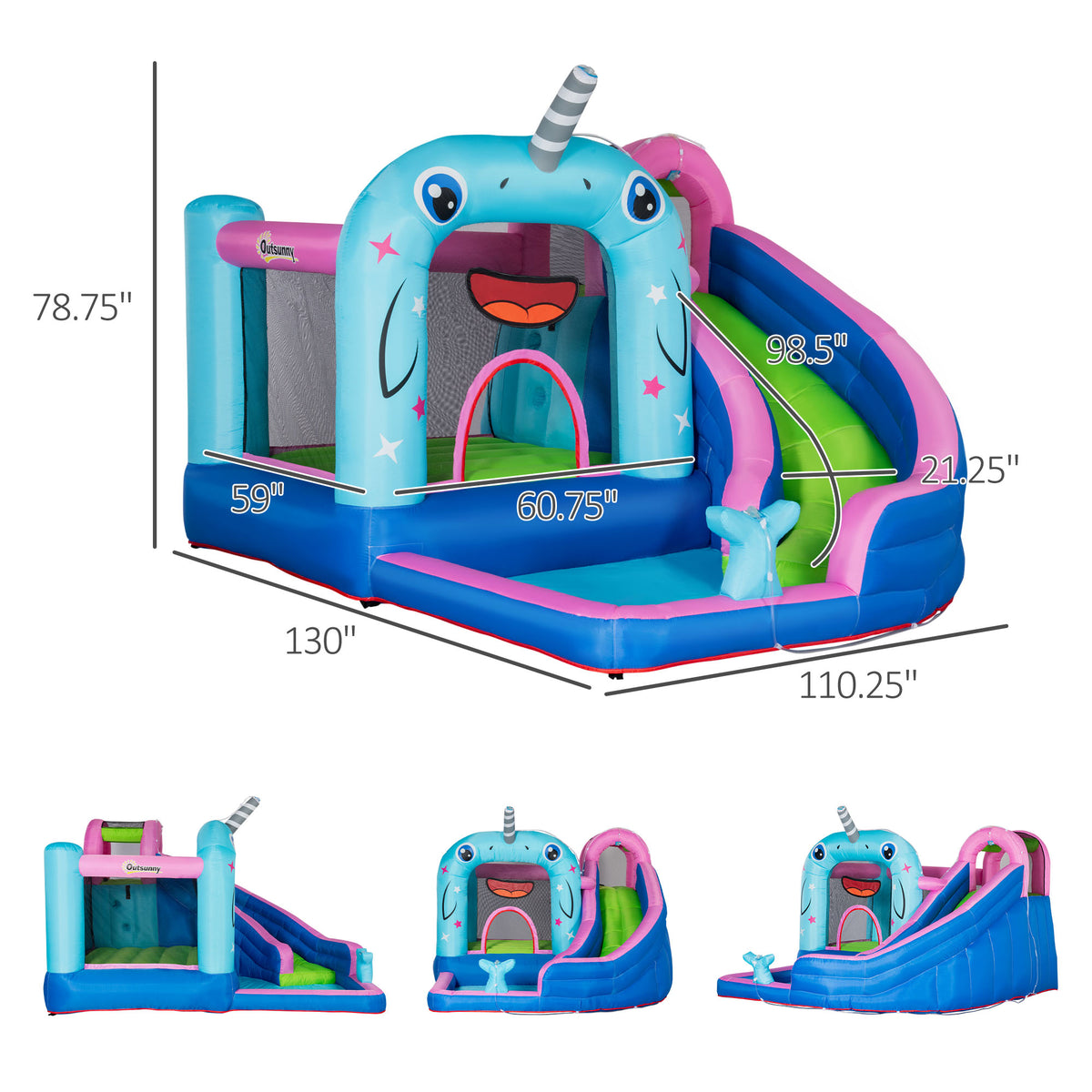 5-in-1 Inflatable Bounce House with Slide & Water Gun Z782211