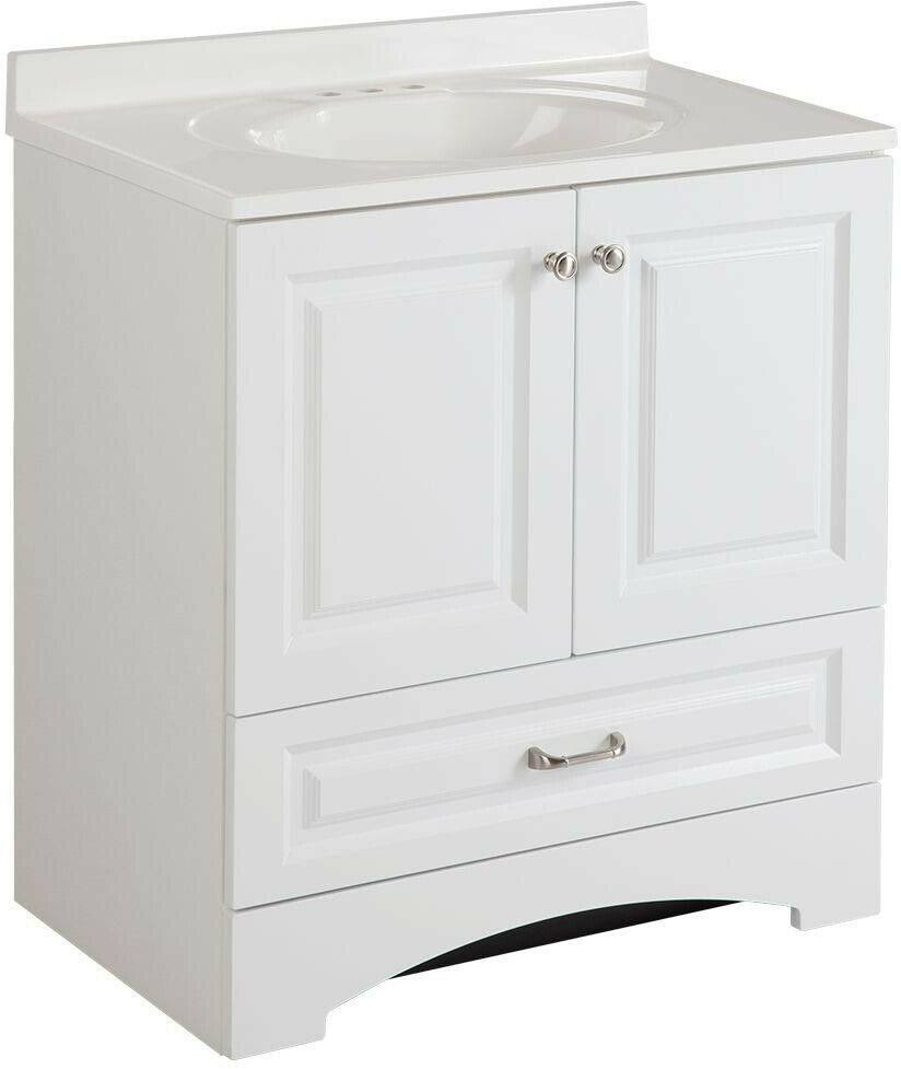 White Bath Vanity with Cultured Marble Vanity Top M7886