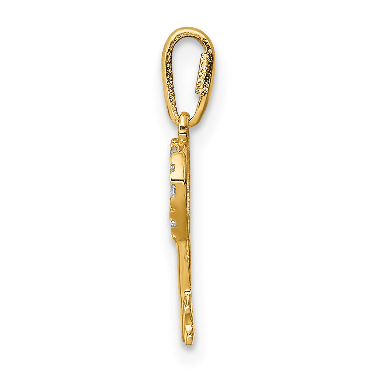 14K Yellow Gold CZ Key Dangle Pendant Charm With 10K Yellow Gold Lightweight Rope Chain Necklace 16'' V158847