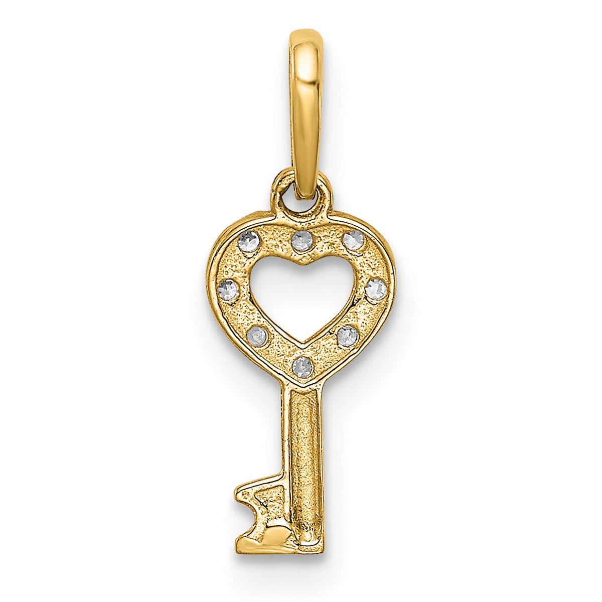 14K Yellow Gold CZ Key Dangle Pendant Charm With 10K Yellow Gold Lightweight Rope Chain Necklace 16'' V158847