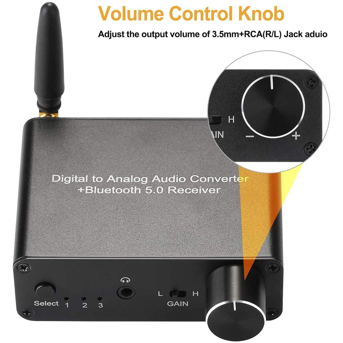 192kHz DAC Bluetooth 5.0 Receiver with Headphone Amplifier Optical/Coaxial to RCA 3.5mm Audio Output E673
