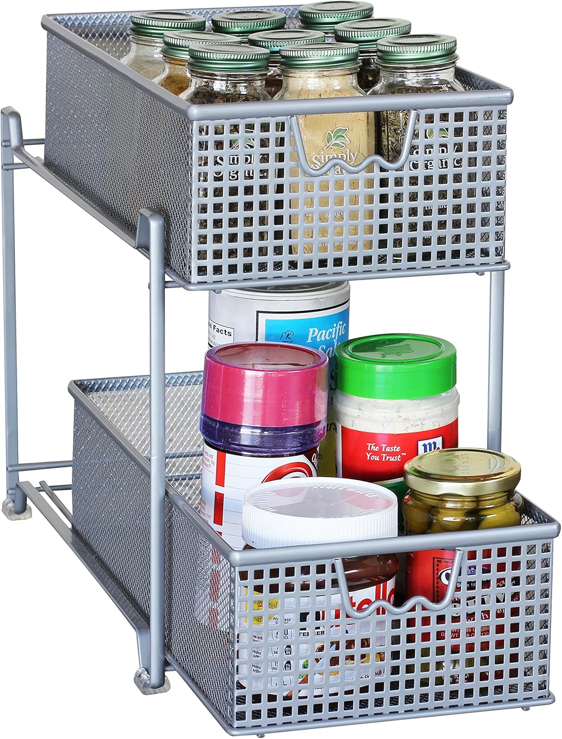 2 Tier Mesh Sliding Cabinet Basket Organizer Drawer D7685