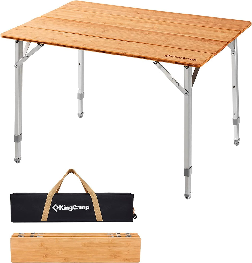 Bamboo Folding Camping Table with Adjustable Height Aluminum Legs S39516