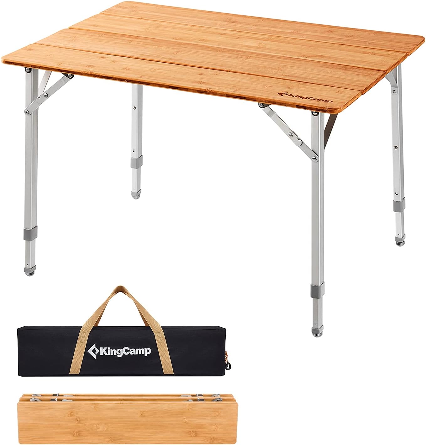 Bamboo Folding Camping Table with Adjustable Height Aluminum Legs S39516