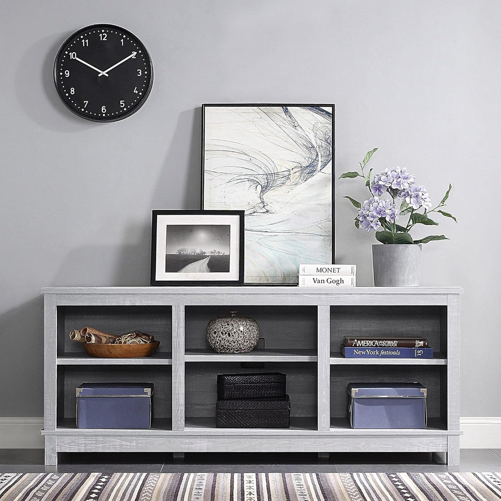 Gray Wash TV Stand with Wood Glass Storage Cabinets G4573