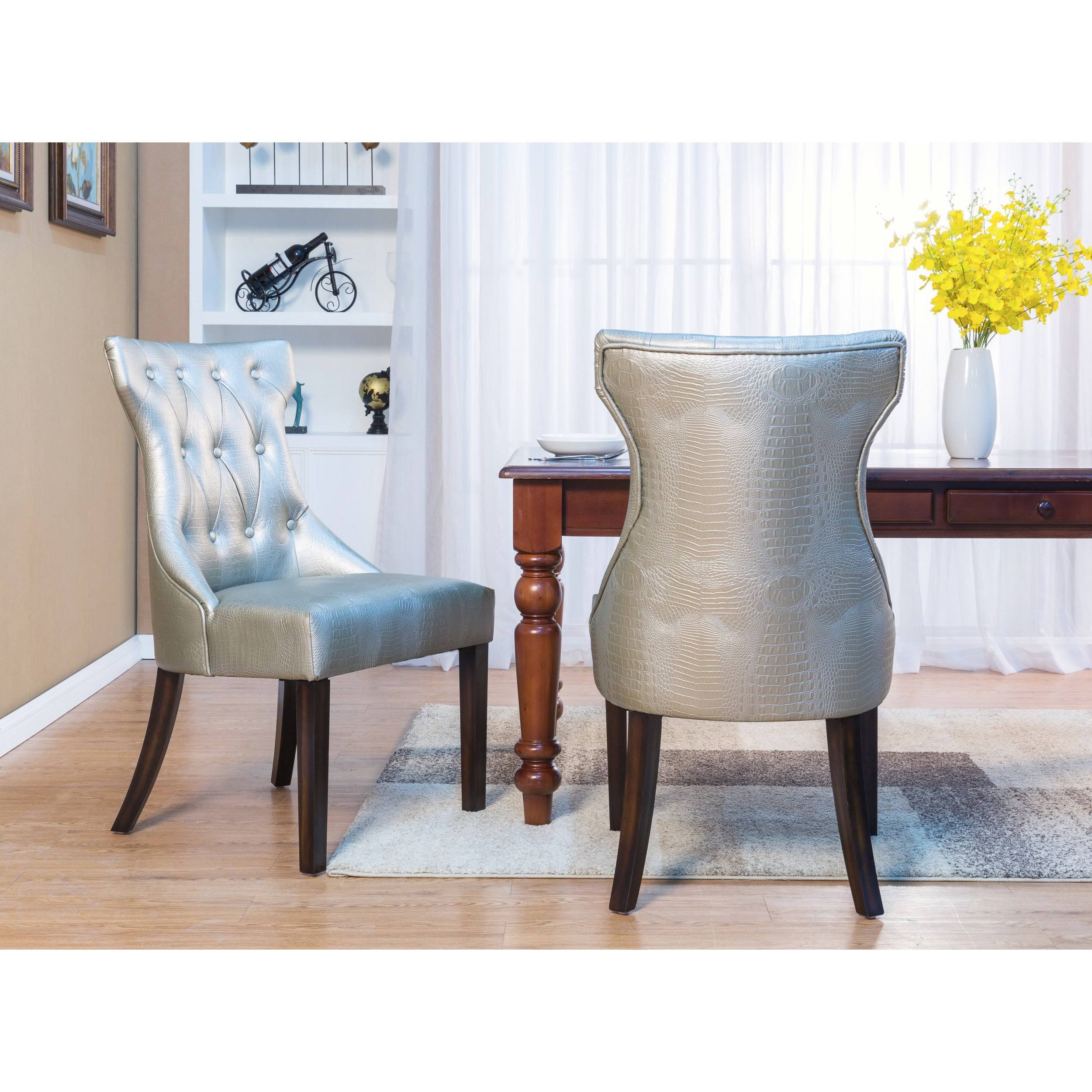 Black Button Tufted PU Leather Dining Side Chair Set of 2 P863
