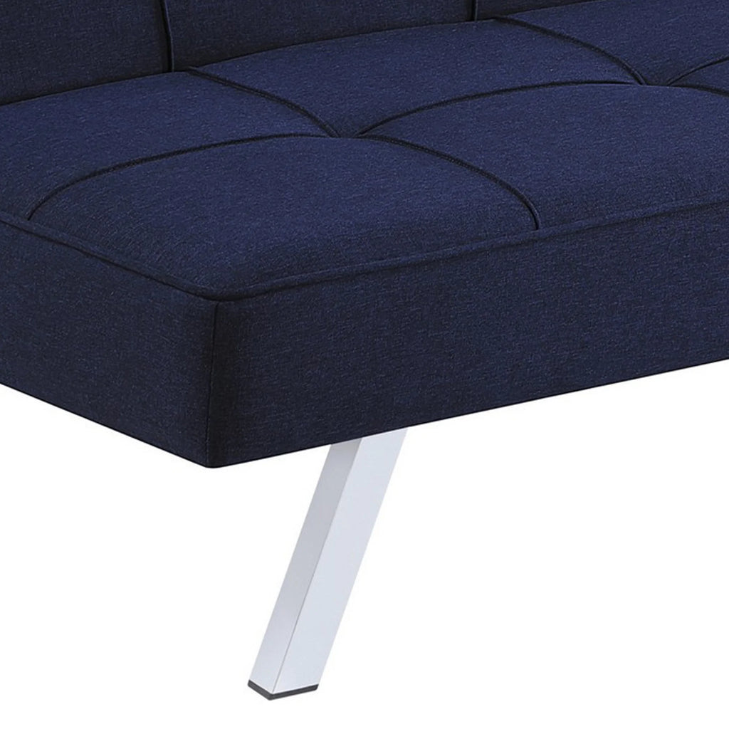 Tufted Blue Linen Like Fabric Sofa Bed Futon with Chrome Legs U193437