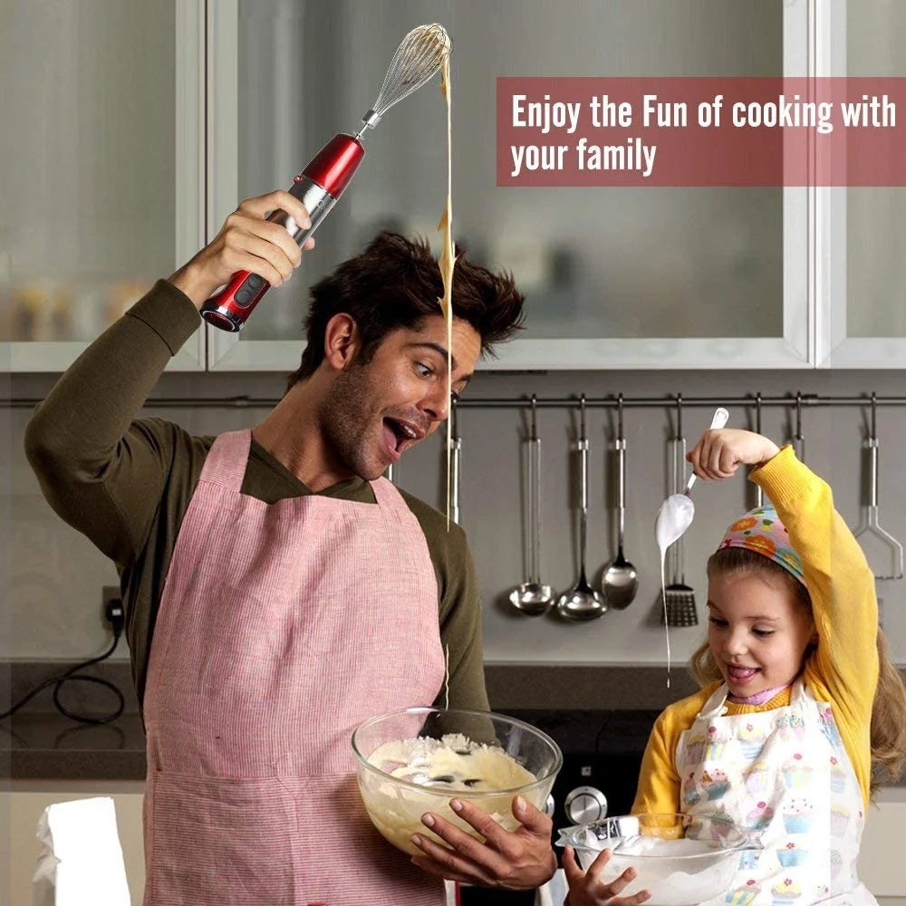 Red 800W 4-in-1 Stainless Steel Immersion Blender with 600ml Mixing Beaker C8832