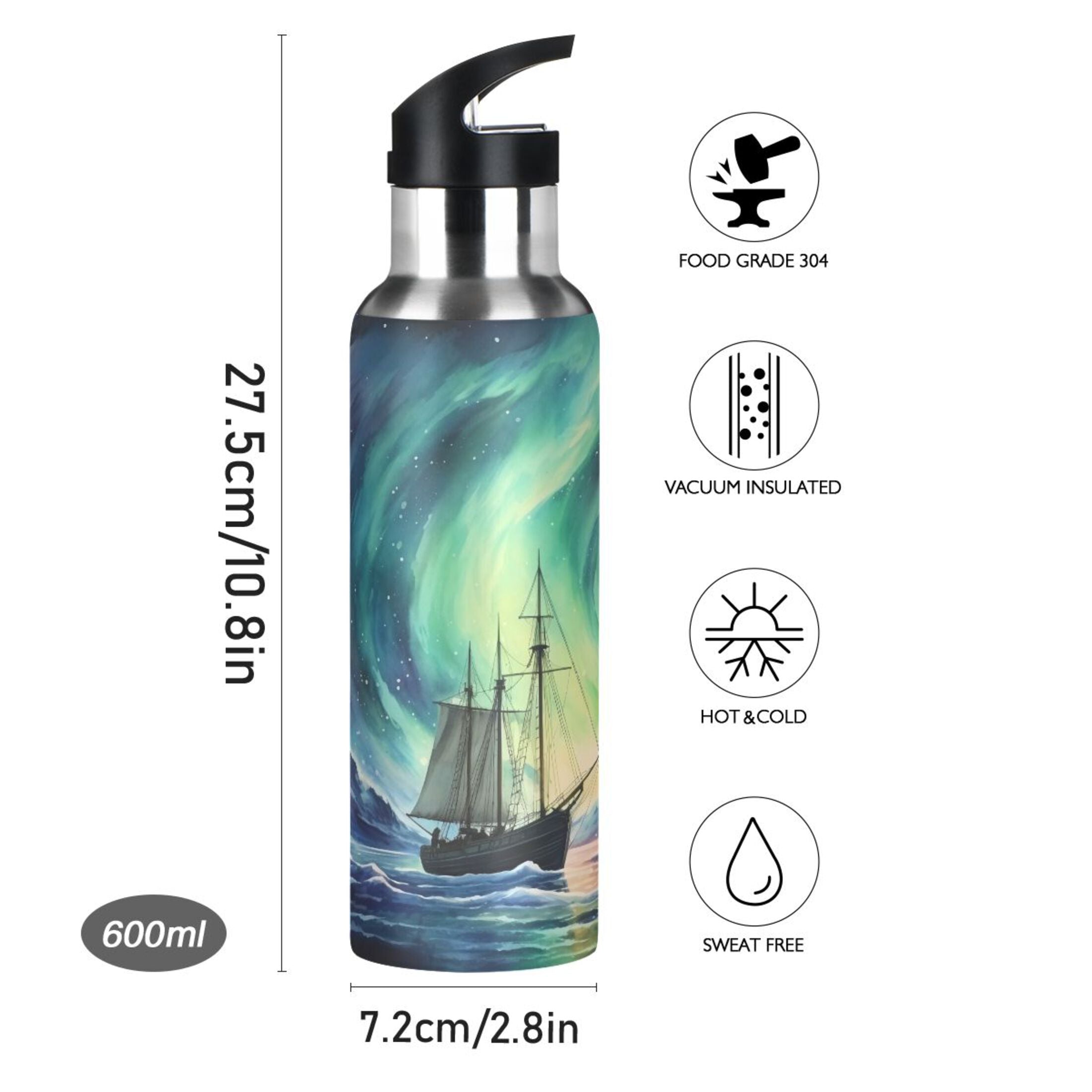 Stainless Steel Insulated Thermos Vacuum Flask Water Bottle with Straw Lid I693