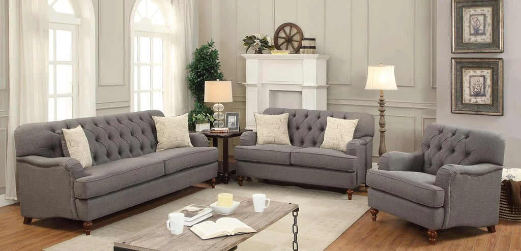 Dark Grey Fabric Sofa Set 3Pcs R2826