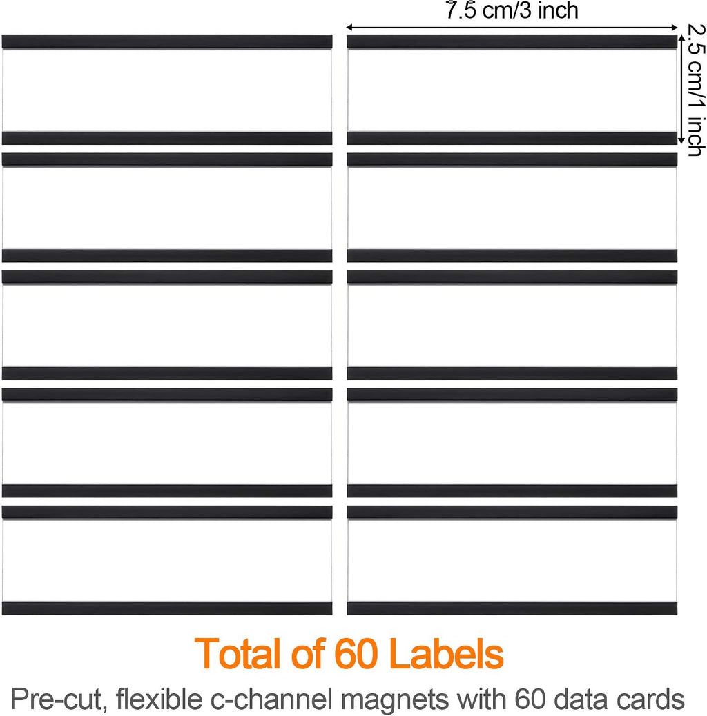 Magnetic Data Card Holders with Magnets and Cards, 1 x 3 Inches, 60 Pieces H679269