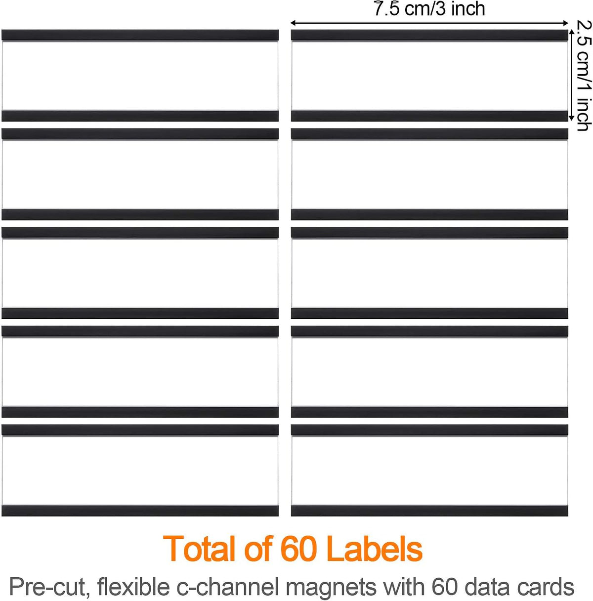 Magnetic Data Card Holders with Magnets and Cards, 1 x 3 Inches, 60 Pieces H679269