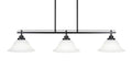 Matte Black 3 Island Light with 10 White Linen Glass A9665