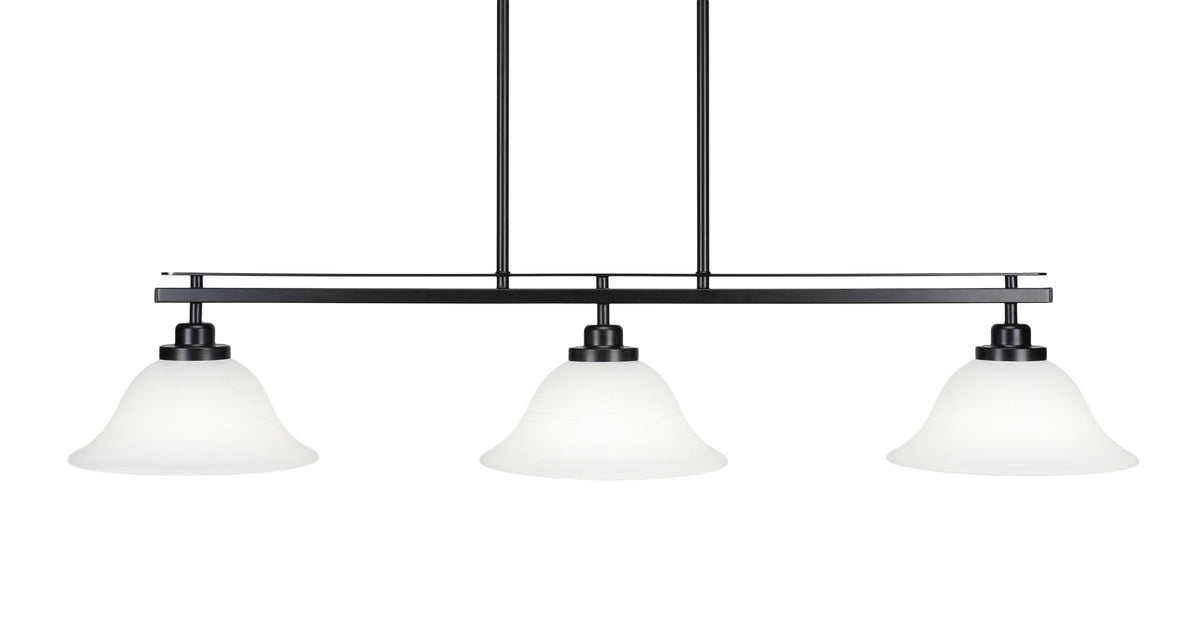 Matte Black 3 Island Light with 10 White Linen Glass A9665