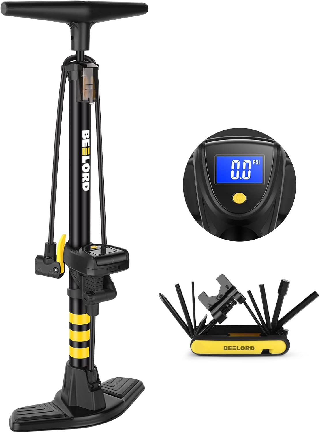 Aluminum Floor Bike Pump with Gauge, 160PSI, Twin Valve Head, Pack of 2 O371626