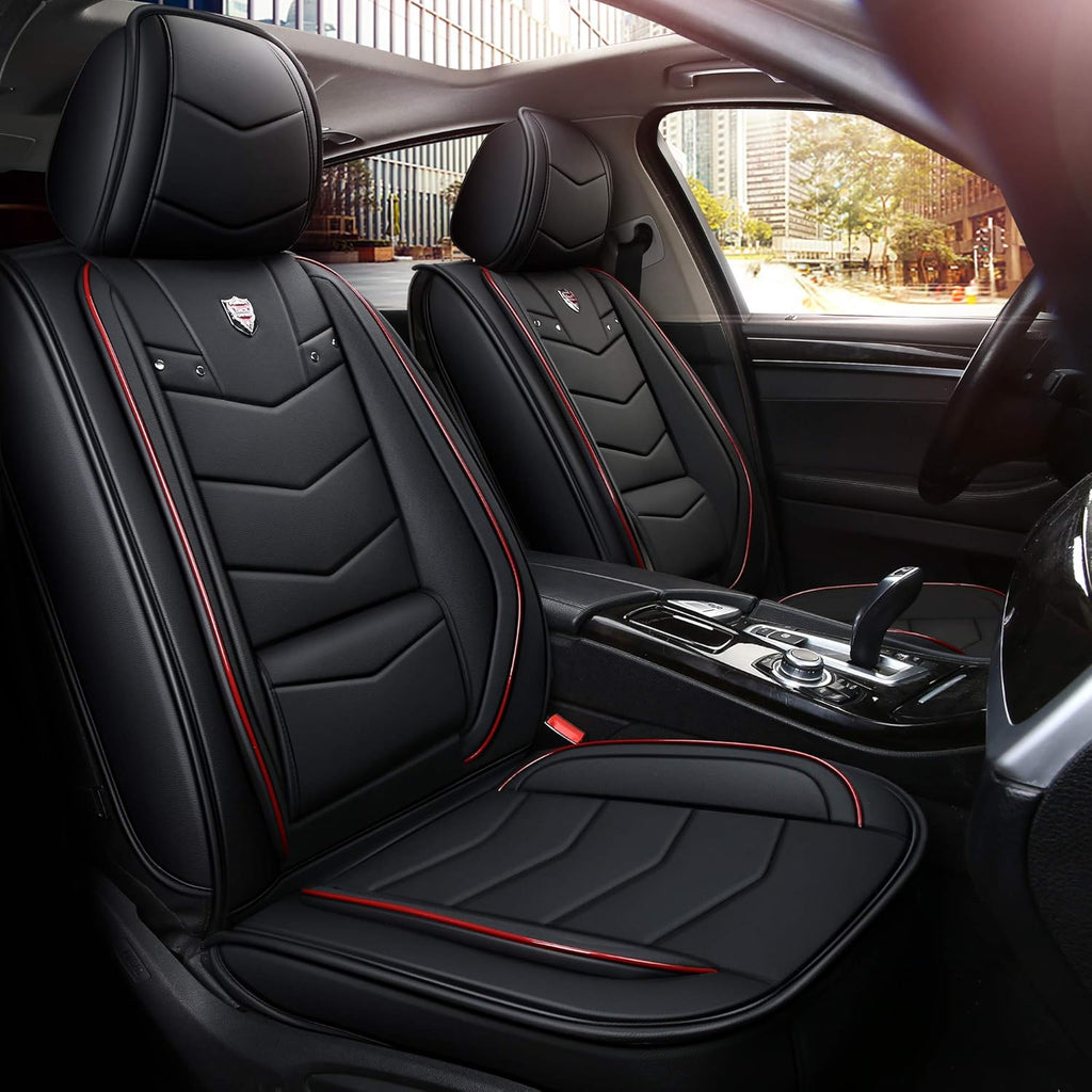 Black with Red Trim Full Set Water Proof Synthetic Leather Car Seat Cover K111