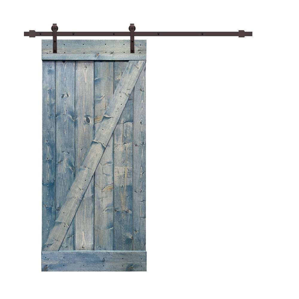 24 in. x 84 in. Weather Oak Stained Wood Interior Sliding Barn Door with Hardware Kit A9509