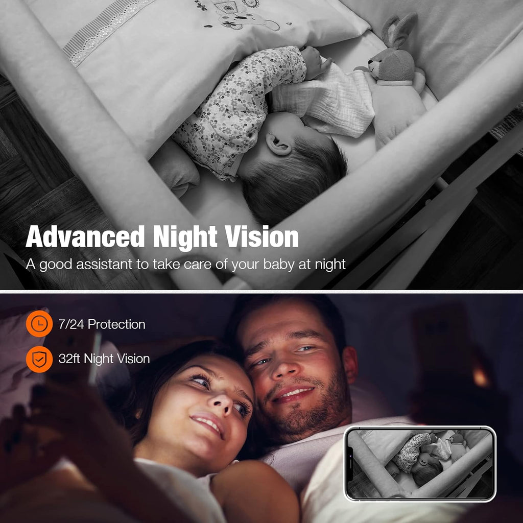 2K Indoor Baby Monitor Camera with Motion Detection, Two-Way Audio, IR Night Vision, Pack of 2 C742159