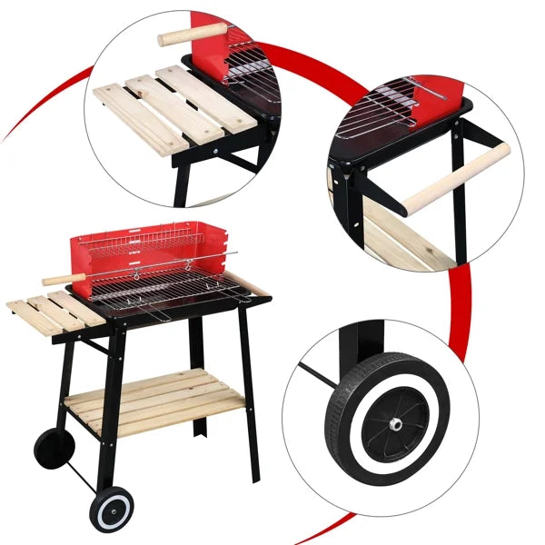 Square Enamel Charcoal Oven Black Red Z7142