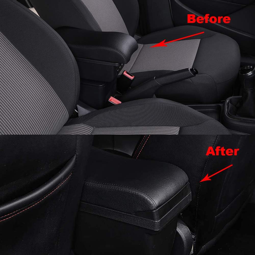Black Leather Car Center Console Armrest Box with Charging 3 USB Ports, Pack of 2 J775485