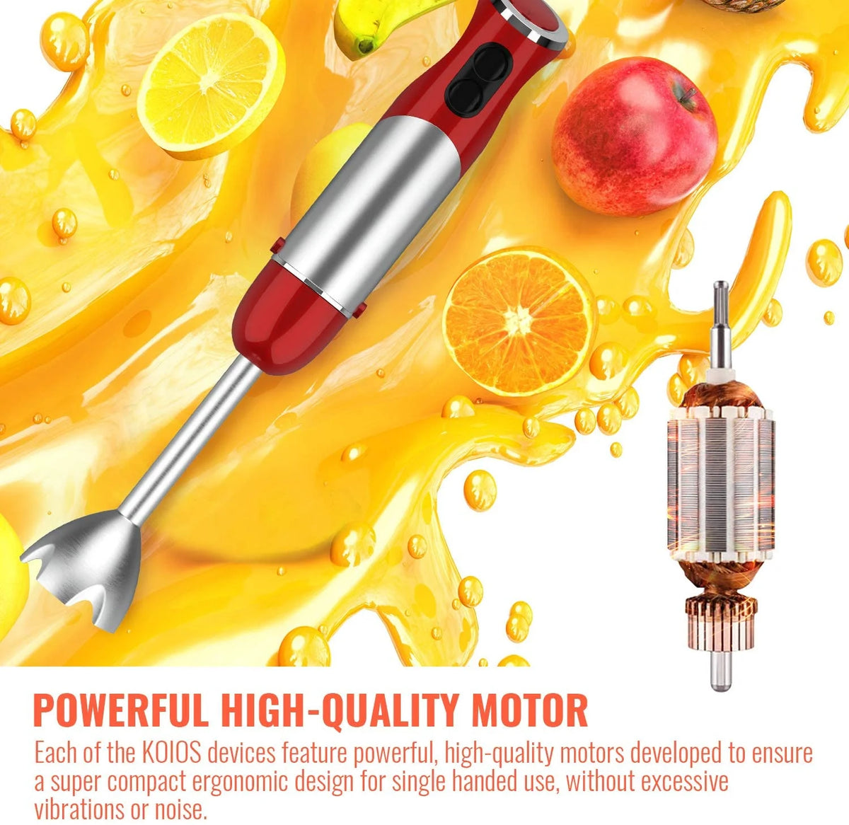 Red 800W 4-in-1 Stainless Steel Immersion Blender with 600ml Mixing Beaker C8832