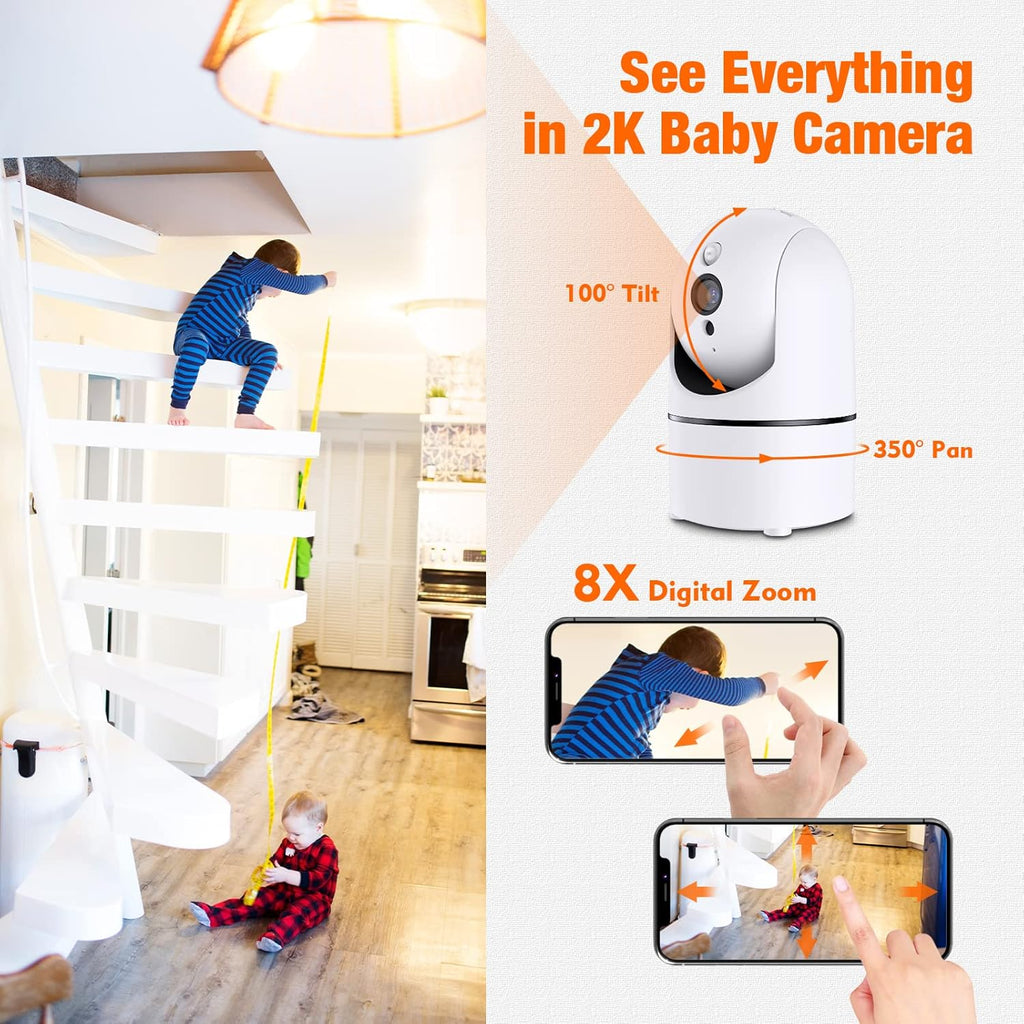 2K Indoor Baby Monitor Camera with Motion Detection, Two-Way Audio, IR Night Vision, Pack of 2 C742159