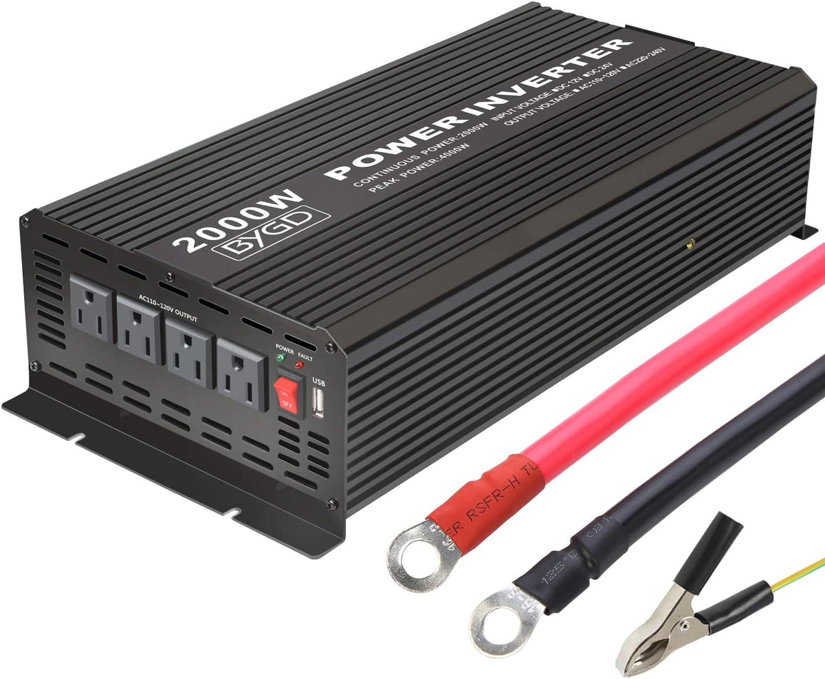 2000W Power Inverter 12V to 110V DC to AC Modified Sine Wave Inverter with 4 AC Outlets 2.1A USB Ports S34277