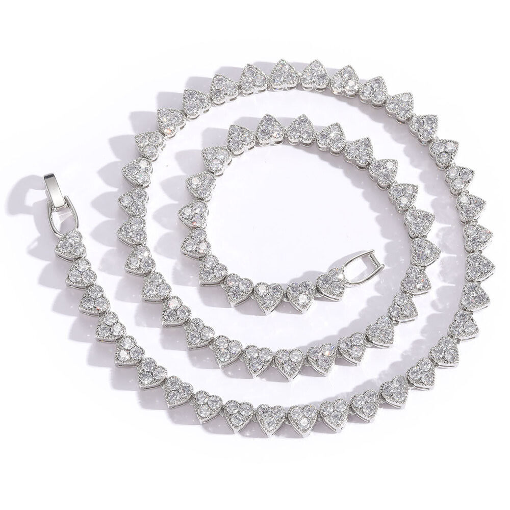 18K Gold Silver Plated 6.5mm Hip Hop Heart Chain Necklaces CZ R566