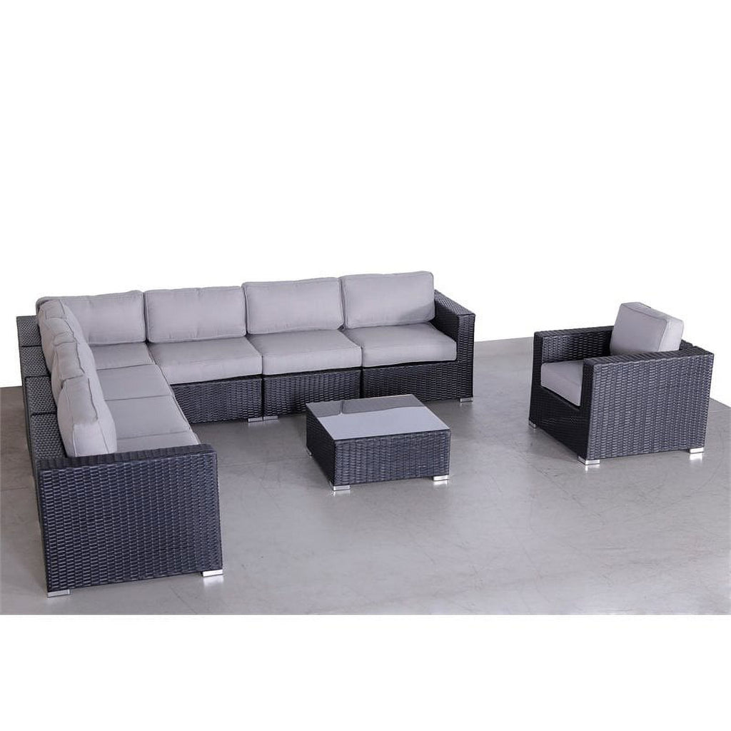 Black Wicker Sectional Set with Cushions P781115