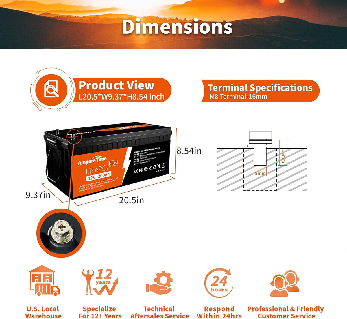12V 200Ah Plus Lithium LiFePO4 Battery with 200A BMS S23814