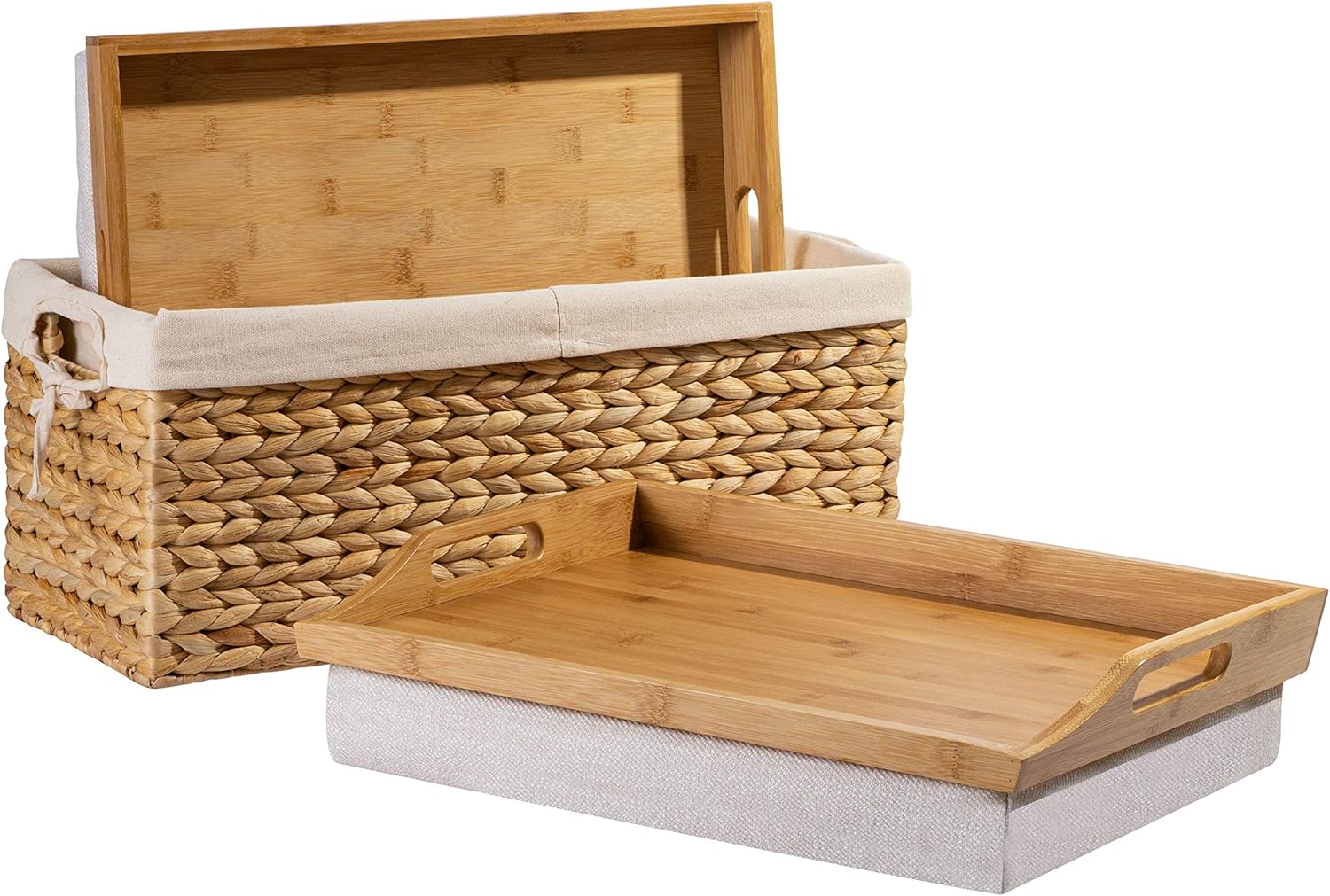 Wood Lap Trays with Basket Set, Calming Gray, Pack of 2 Z179