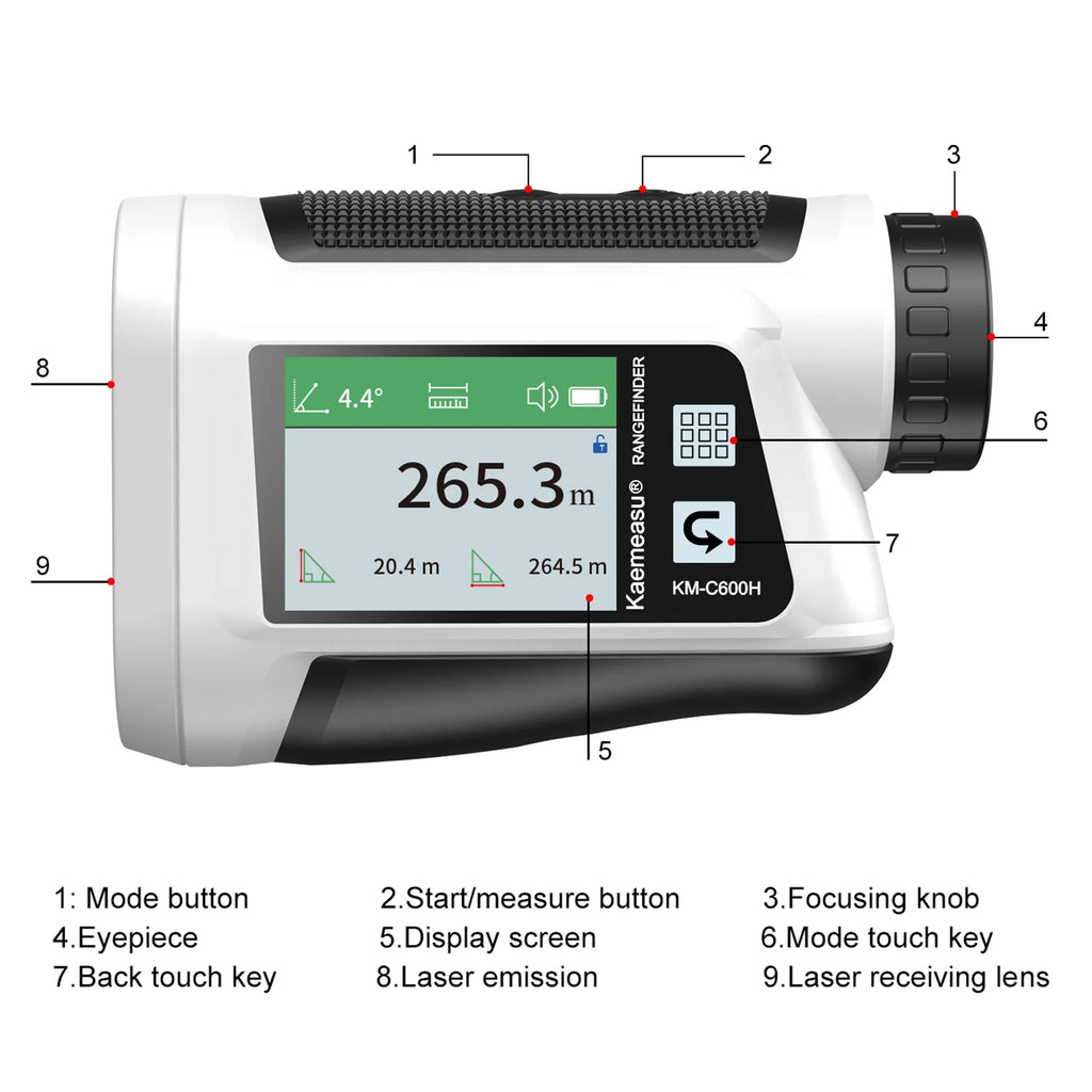 6X Magnification Rangefinder with LCD Touch Screen, USB Rechargeable, 600M Range, Black G889