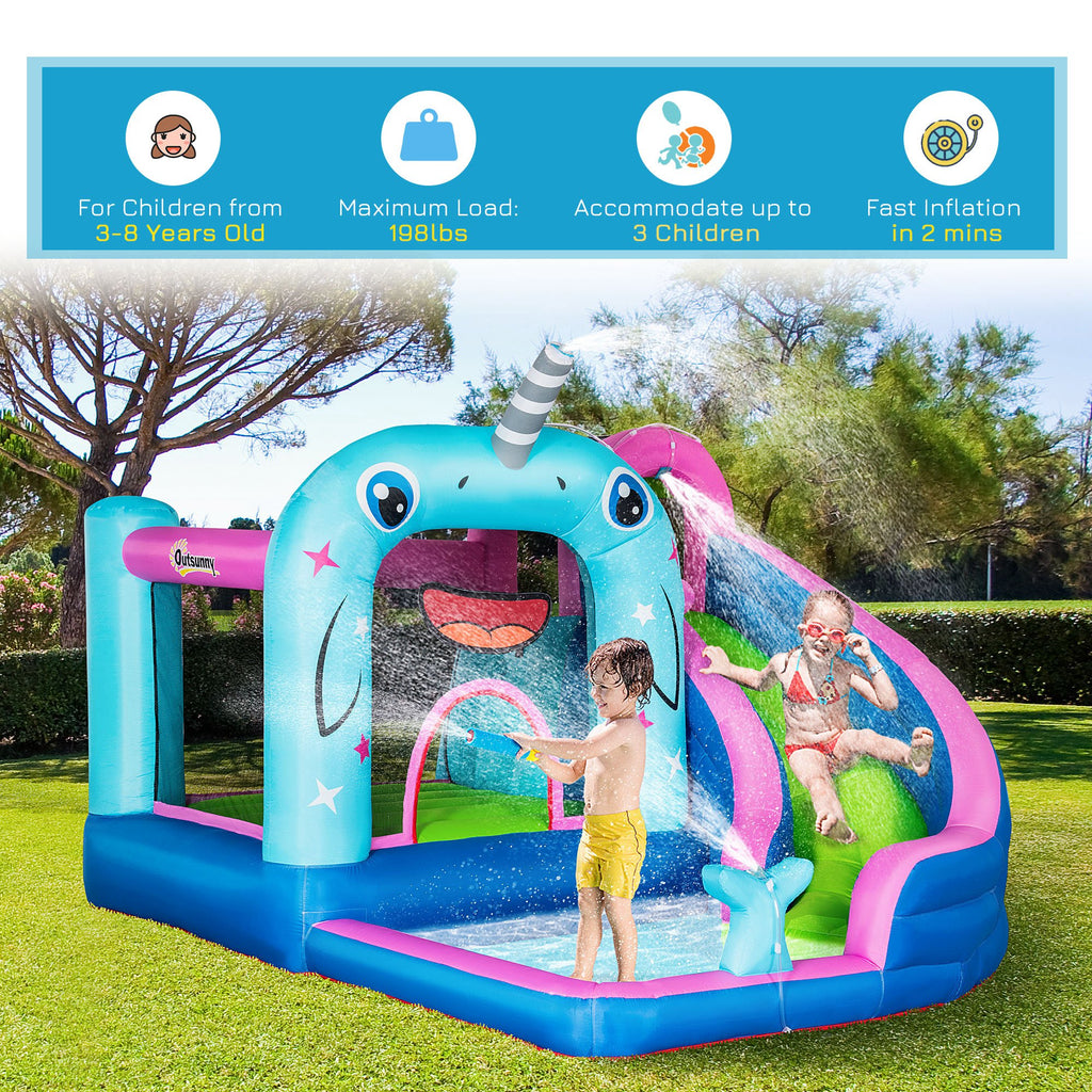 5-in-1 Inflatable Bounce House with Slide & Water Gun Z782211