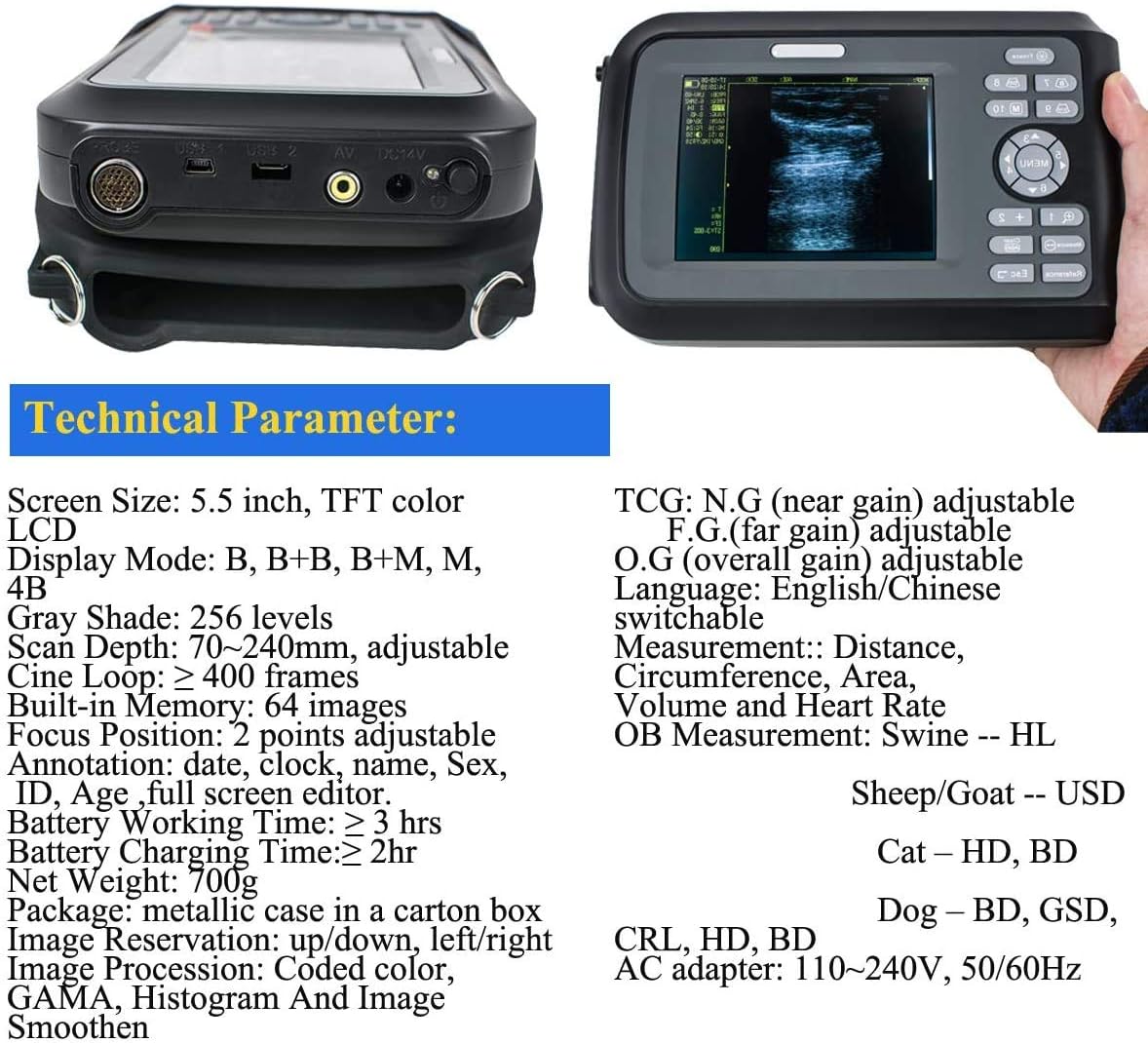 Portable Digital Veterinary Ultrasound Scanner with 4.0MHz Rectal Convex Probe F860488