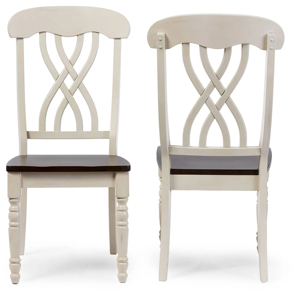 Antique Oak Wood and Distressed White Dining Side Chair (Set of 2) O3273