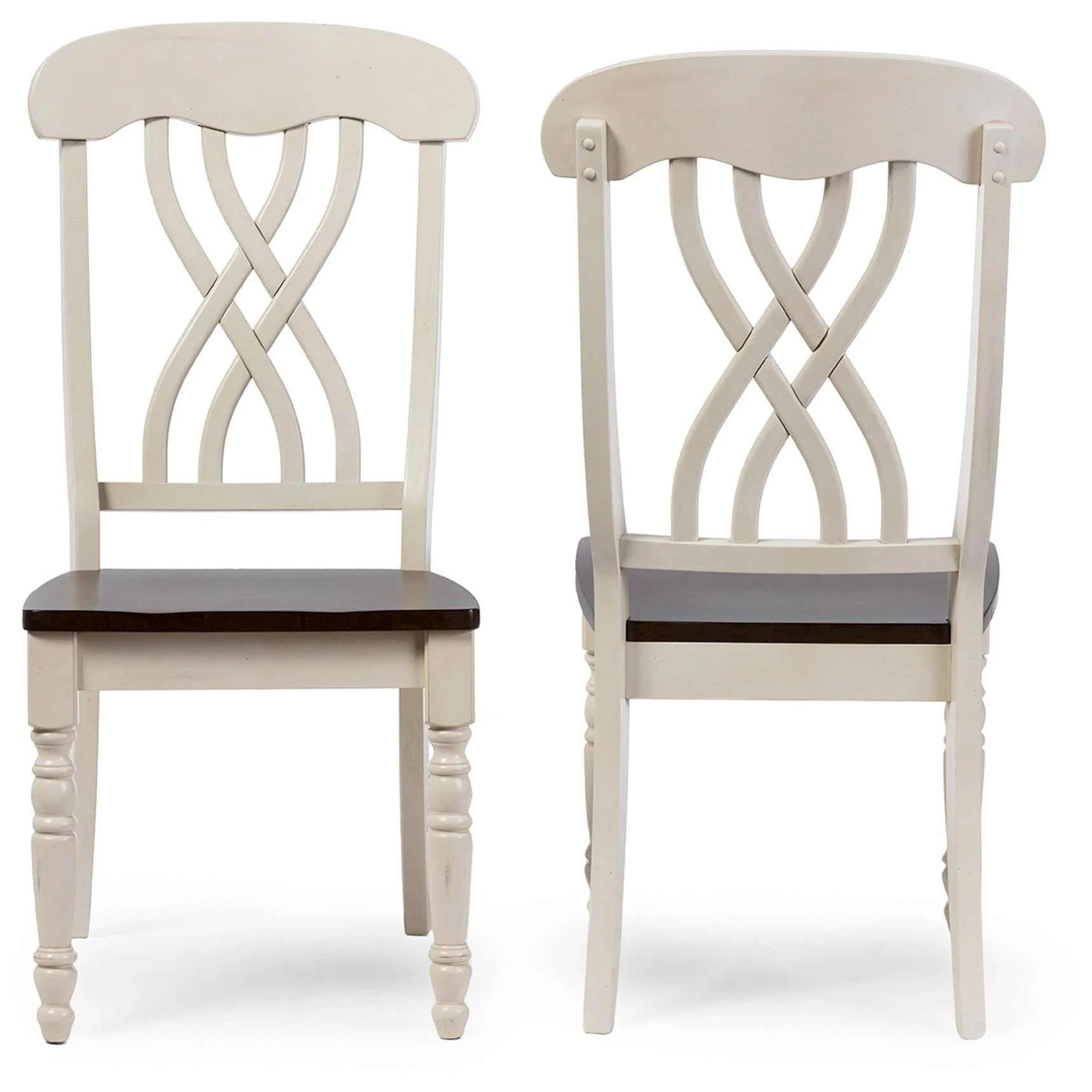 Antique Oak Wood and Distressed White Dining Side Chair (Set of 2) O3273