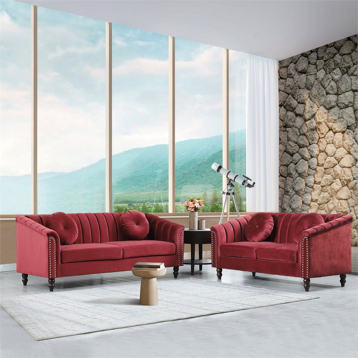 Red 2 Piece Living Room Set X265352