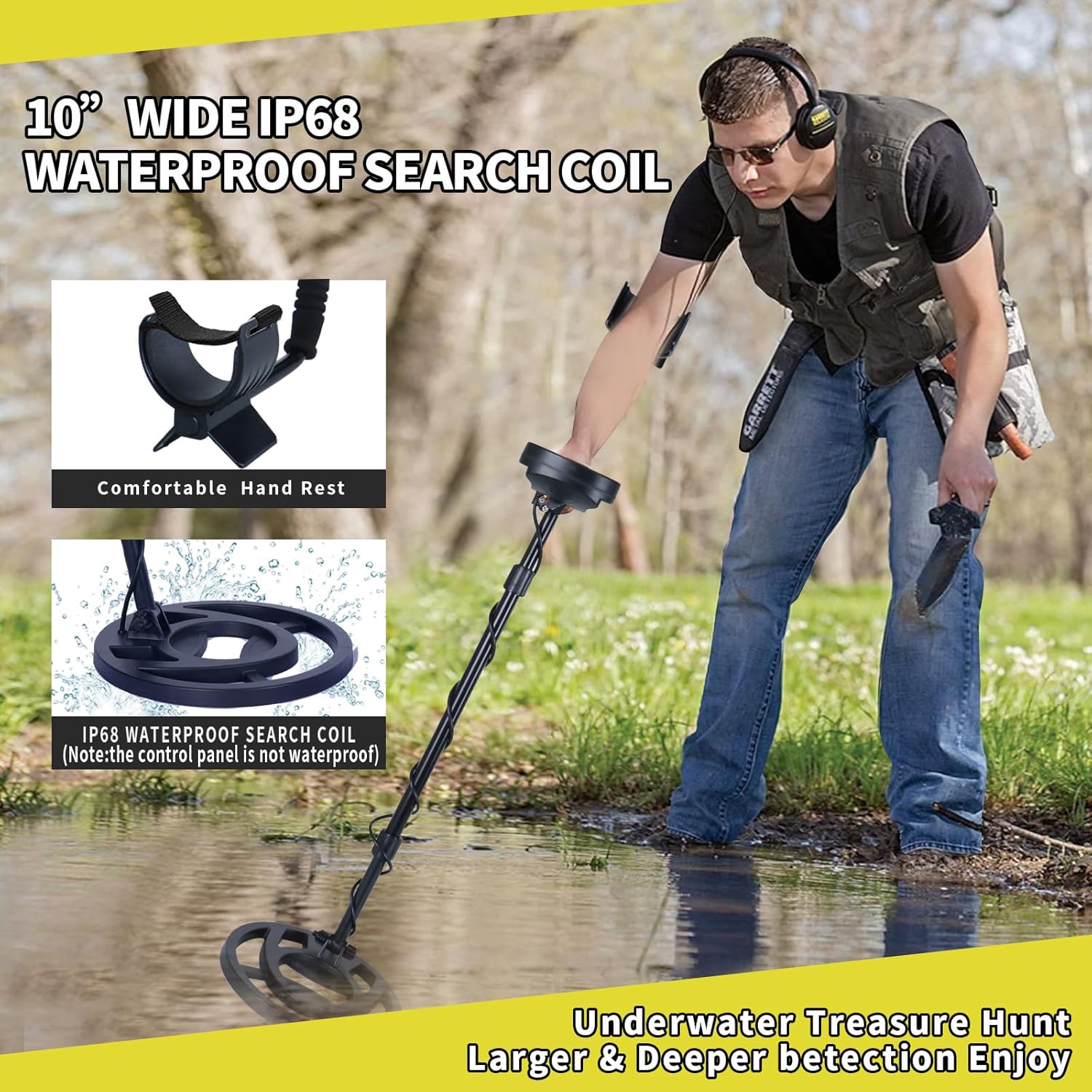 Waterproof Professional Metal Detector with LCD Display, 5 Mode, 10" Coil I809