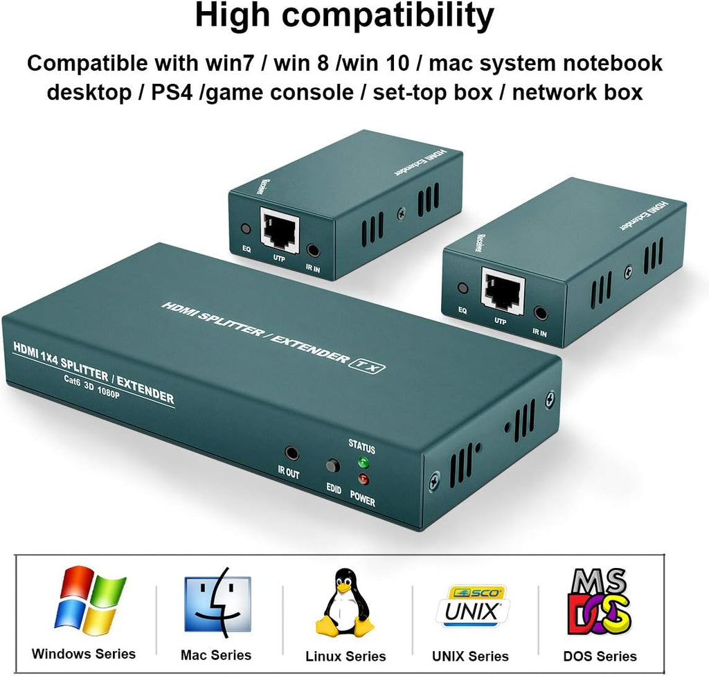HDMI Extender Splitter 1x2 with IR, 1080P@60Hz, 165ft (50m) over CAT5e/CAT6/CAT7, 2 HDMI Loop Out I136055