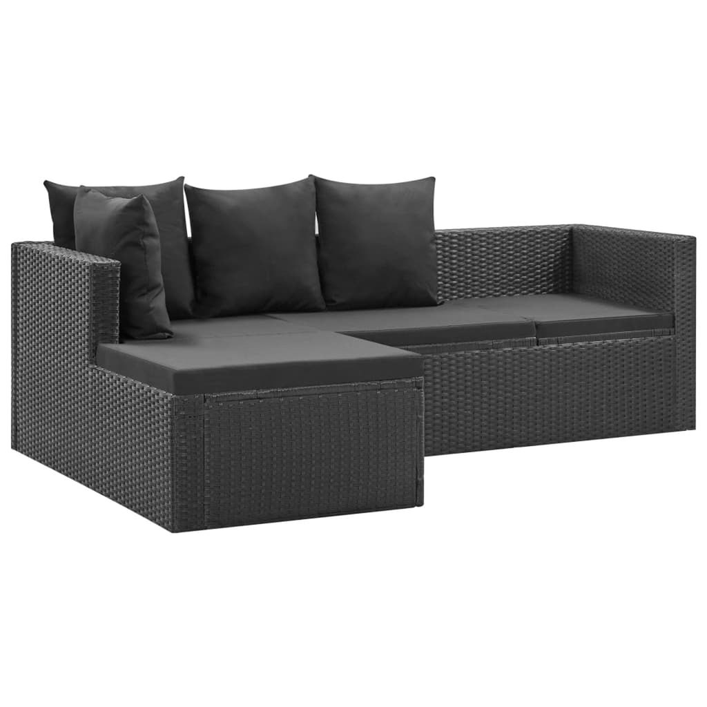 4 Piece Poly Rattan Black Outdoor Sectional Sofa Set with Cushions and Coffee Table Q9963