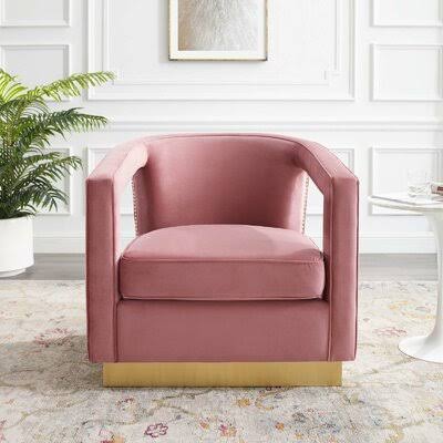 Dusty Rose Velvet Barrel Chair W130