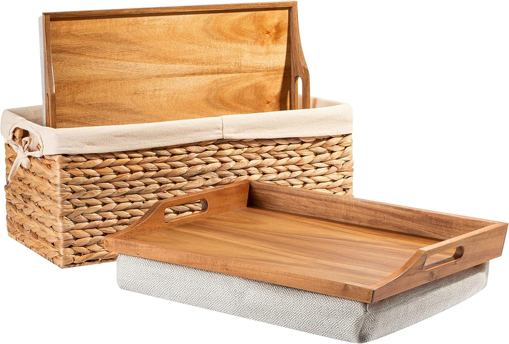 Wood Lap Trays with Basket Set, Calming Gray, Pack of 2 Z179